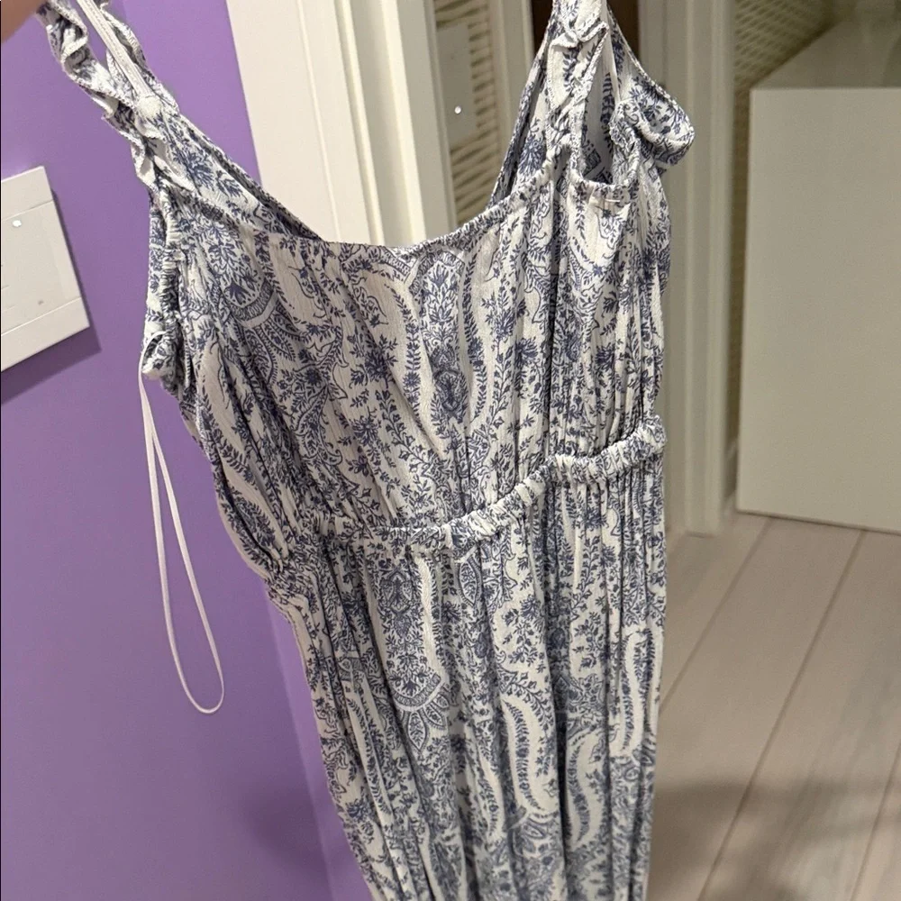 Smocked Paisley Wide-Leg Jumpsuit - Blue